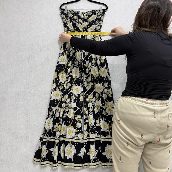 Free People Jumpsuit Womens Small Black Floral Strapless Smocked Wide Leg Boho - Picture 6 of 12